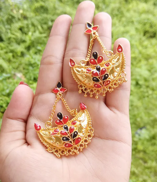 Assamese_Traditional_Copper_Gold_Plated_Red_Black_Colour_Jhumki_Earring_For_Girls_&_Women